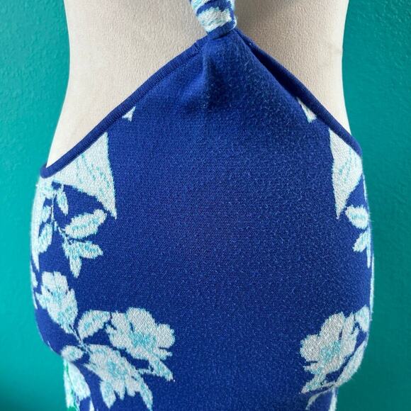 FARM Rio Soft Garden Knit Dress Blue Floral Halter Cut Out Maxi Vacay Size XS - Picture 6 of 11